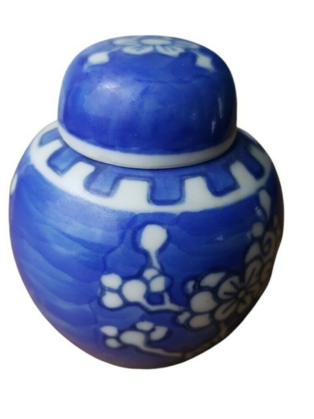 Vintage Small 3" Ginger Jar Lid Blue White Beautiful Glaze Trinket Jar China